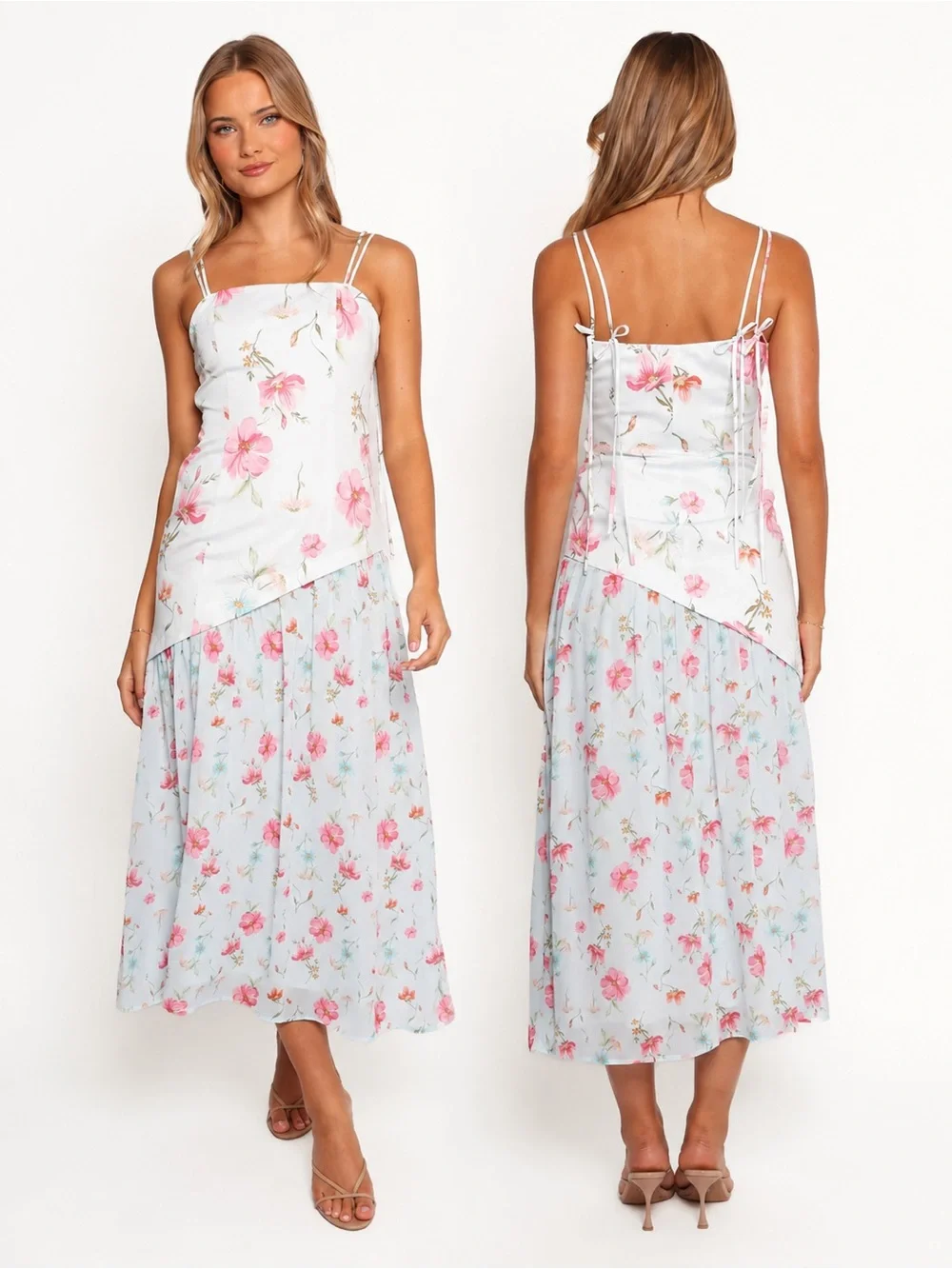Petal & Pup Light Blue Floral Maxi Dress with Pink Blooms Size 8 NWT - Picture 1 of 15